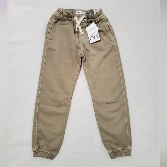 ❌️SOLD❌️ZARA KIDS STRETCH JOGGER PANTS BEIGE SIZE 8 YEARS - Picture 4 of 6